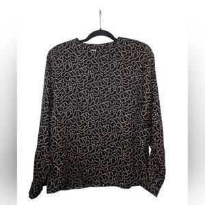 Vintage Anne Klein Black and Gold Silk Blouse